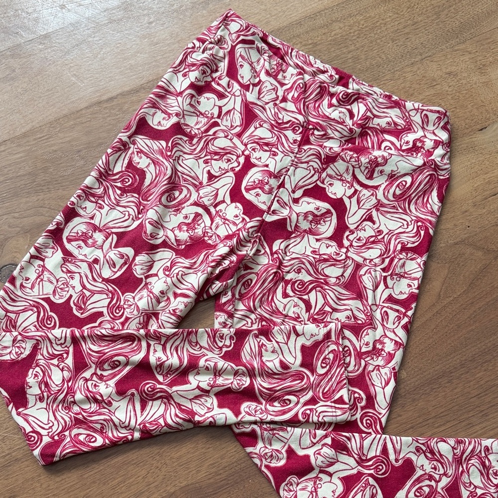 Lularoe Women’s Disney Princess Pink Patterned Stretch Leggings OS LIKE NEW!🌟💗
